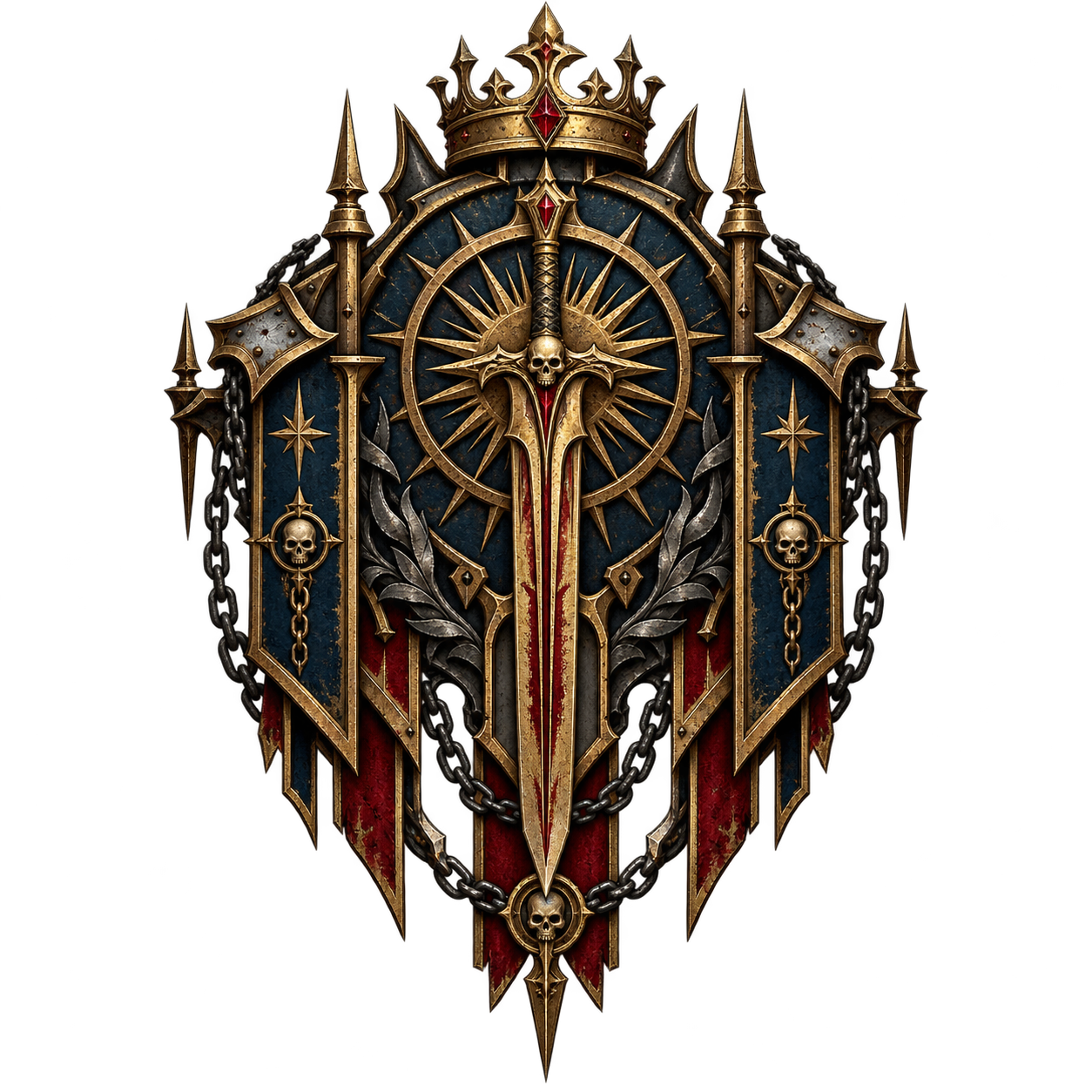 Lord Severan Veyr’s emblem: a crowned sword and shield surrounded by chains